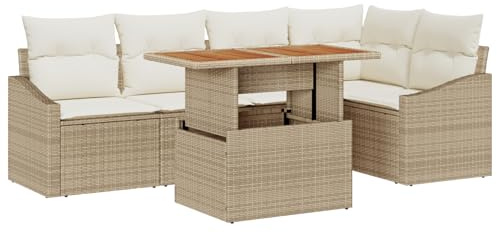 vidaXL Garten-Sofa-Set mit Speicher 6 pcs Beige Poly Rattan, Modularer Garten-Sofa-Set, viel Stauraum, Sitzbereich draußen, rechteckiges Patio-Arrangement für den Sommer