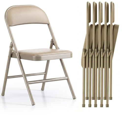 Asdsed Set di 6 Sedie Pieghevoli Imbottite, Portata Fino a 160 kg, Comodo ed Stabili, Risparmia Spazio, per Soggiorno, Giardino, Esterno, Campeggio, Balcone Interni, Ufficio, Feste, Cachi