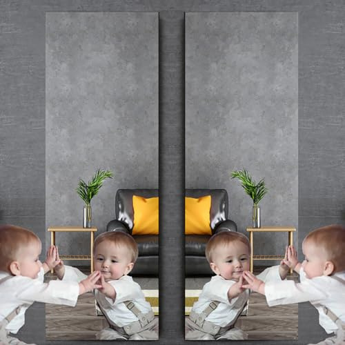 Cosrogo Selbstklebender Wandspiegel(40x120cm 2 Stück) Acryl Klebespiegel Ganzkörperspiegel 2mm Dicke,Spiegel zum Kleben für Tür,Schlafzimmer,Wohnzimmer&Kinderzimmer,DIY Spiegelfliesen selbstklebend