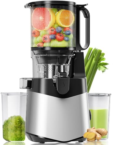 Cold Press Juicer, 5.3 Wide Feed Chute Juice Extractor Machine with 400W, High Juice Yield, Slow Masticating Juicer for Whole Vegetables & Fruits