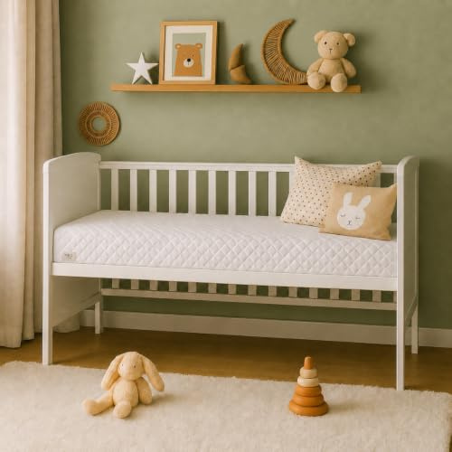 MHG Textiles Baby Cot Bed Mattress 140x70x15cm - Hypoallergenic, Waterproof & Breathable - Firm Spine Support, Removable Washable Cover | Newborn & Toddler Safe - Fits Standard Cot Bed Size