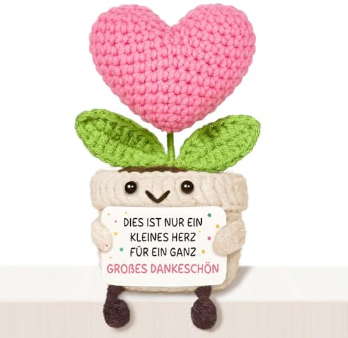 Giftasy Dankeschön Geschenke - Kreative Strickwolle Herzblume mit Energiekarte, Kleines Danke Geschenk, Danke Geschenk für Frauen, Männer, Mädchen, Jungen, Freundin, Freunde
