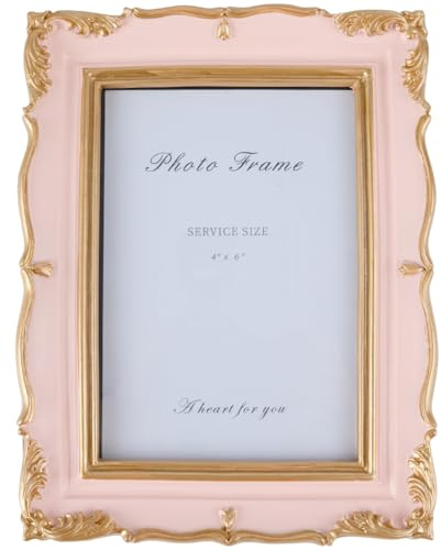 SOFPLATE Vintage Bilderrahmen In Rosa 5x7 dekorativer Rahmen Verzierter Antiker Fotohalter Mit Passepartout Shabby Chic Akzent Bilderrahmen Für 4x6 Fotos Tisch Schreibtisch Oder Wandaufstellung Hori
