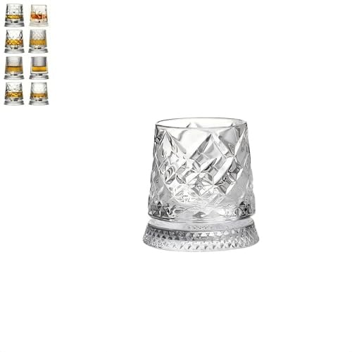 Generico Bicchiere da Whisky Rotante a 360° in Cristallo - Tumbler Basculante con Base Girevole per Bar e Casa, Bicchiere Antistress per Degustazione Bourbon e Scotch (Modello A)