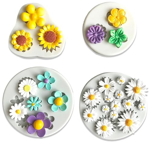 ZOMKIFA Stampi Silicone Set 4 Pezzi Fiori Candele Sapone Gesso Resina Decorazione Primavera Fai da Te