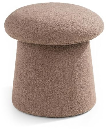 Home4You Hocker - Ø 44 cm - Taupe - Teddy-Stoffbezug - MDF - mit abnehmbaren Deckel