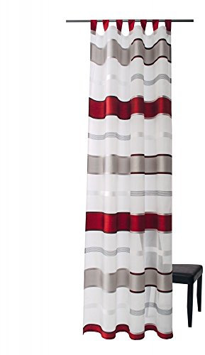 Homing halbtransparenter Schlaufenschal quergestreift rot weiß Wohnzimmer Schlafzimmer Kinderzimmer Gardine Vorhang (1Stück) 245 x 140 cm (HxB)