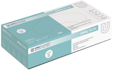UNIGLOVES - Opal PEARL® Passgenaue Einweghandschuhe aus Nitril | Lebensmittelecht, puderfrei & latexfrei | hohe Festigkeit & Haltbarkeit | 100 Stück | Einmalhandschuh M