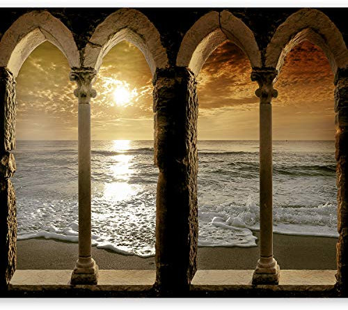Wallpaper - Wall Mural Beach & Sea 350x256 cm / 137.8 x 96.5 Non-Woven Premium Art Print Fleece Wall Mural Decoration Poster Picture Design Modern Nature View Castle Sunset Sea 10110904-27