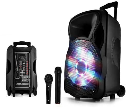 Party Sound & Light Enceinte Sono Mobile amplifiée 700W 12 LED/USB/BT/SD/FM + Micros sans-Fil/Filaire PARTY12 SA50592A-N