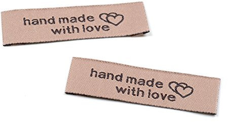 Applikationen, Aufnäher mit brauner Aufschrift in beige 10 Stück von Vintageparts, DIY- Schmuck handmade handmadewithlove Polyester