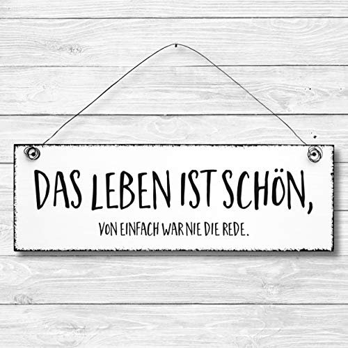 Das Leben ist schön - Dekoschild Türschild Wandschild aus Holz 10x30cm - Holzdeko Holzbild Deko Schild