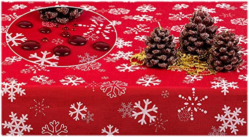 GOLDMAR Weihnachtstischdecke Fleckenresistente Schmutzabweisend Zweiseitig Tischdecke Weihnachten Advent - Polyester Rot Grau Elegante Weihnachtstisch Deko (150x250 cm, Rot)