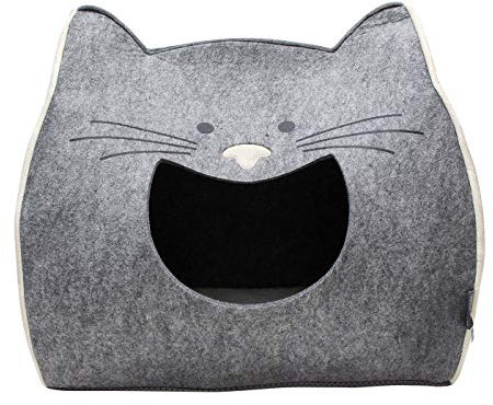 TIGERCAT Katzenhöhle Maxi 43 x 32 x 42cm Katzenbett Grau Katzenkissen Katzenohren Filz