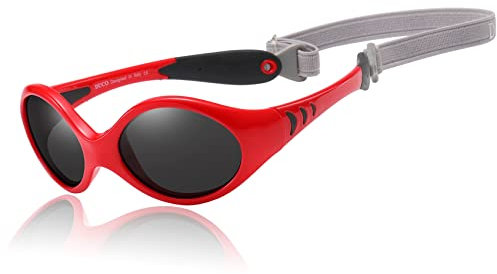 DUCO Kinder Sonnenbrille Polarisierte Sportbrille TPEE Flexibeles Gestell für Baby Mädchen oder Junge 0-24 Monate K012 (Rot)