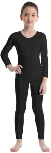 Freebily Kinder Mädchen Gymnastikanzug Turnanzug Mit Bein Langarm Basic Ganzanzug Ballettanzug Tanz Leotard Fitness Sportbody Traininganzug Schwarz 140-152