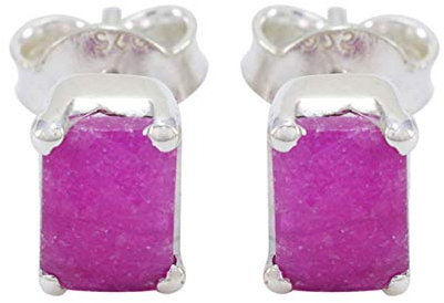 joyas plata schöner roter Jaspis ein quadratischer Edelstein Karo Ohrstecker 925 Sterling Silber Ohrring