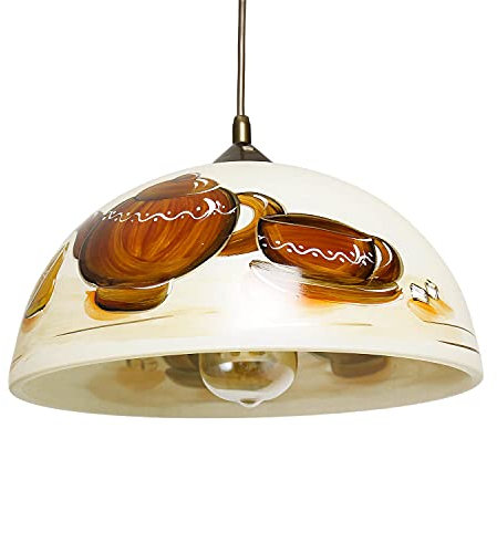 Licht-Erlebnisse Pendelleuchte Orange Küchen Motiv Glas Schirm Ø30cm E27 Retro Küchenlampe Hängelampe LEHTI