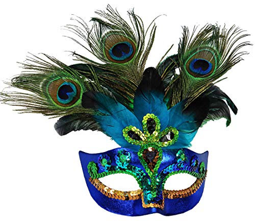 Amakando Elegante Pfauen-Federmaske für Frauen/Blau/Auffällige Augenmaske Paradiesvogel/EIN Highlight zu Maskenball & Kostümfest