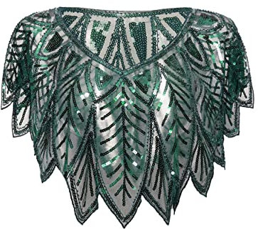 BABEYOND 1920er Jahre Schal Wraps Pailletten Perlen Abend Cape Brautschal Bolero Flapper Cover Up, dunkelgrün, Einheitsgröße