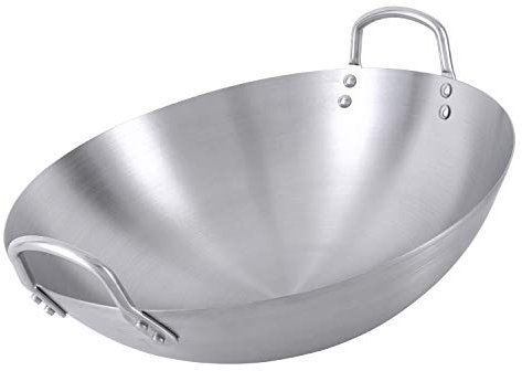Wok Pan in acciaio inox, pentola cinese non rivestita per uso domestico doppio orecchio Wok Pan (13 pollici)