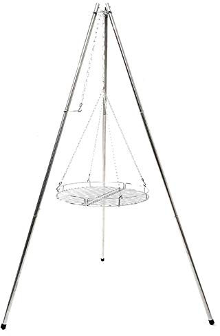 ZXLLAFT Tripod Barbecue Grill, Portable Tripod Grilling Set, Outdoor Picnic Camping BBQ Cooking Hanger, BBQ Tripod with Grilled Net