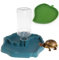 PINVNBY Lot de 2 gamelles d'eau 2 en 1 pour reptiles - Distributeur automatique - Avec plaque en feuilles - Pour lézards, tortues, gecko, caméléon - Bleu