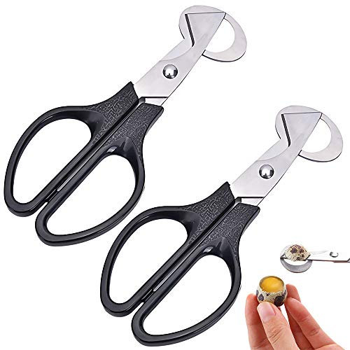 2 Pezzi Forbici Uova di Quaglia, Forbici per Uova, Forbici da Cucina Quail, Egg Cutter Shell Opener, Acciaio Inossidabile Forbici Uova per Casa, Cucina, Ristorante (Nero)