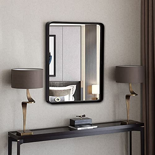 41 x 51 cm, rechteckiger Spiegel für Wand, dekorativer Metallrahmen, Wandspiegel für Badezimmer, Waschräume, Schlafzimmer, Wohnzimmer, Eingangsbereiche, Schwarz