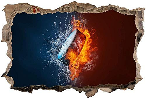 3D-Effekt Wandtattoo Aufkleber Durchbruch selbstklebendes Wandbild Wandsticker Stein Wanddurchbruch Wandaufkleber Tattoo,Brennender Puck Eishockey,Größe:50x75cm