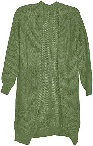 styleBREAKER Cardigan Maglia Grossa con Tasche, Senza Cerniera, One Size, da Donna 08010064, Colore:Verde giallognolo