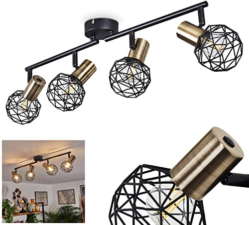 Deckenleuchte Palmira, Deckenlampe aus Metall in Messing und Schwarz, 4-flammig, mit verstellbaren Strahlern und Leuchtenarmen, 4 x E14, ohne Leuchtmittel