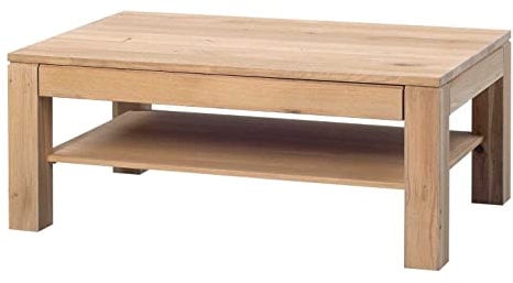 Möbel Jack Couchtisch - Wildeiche massiv - 105 x 65 cm - mit Schublade, Grau