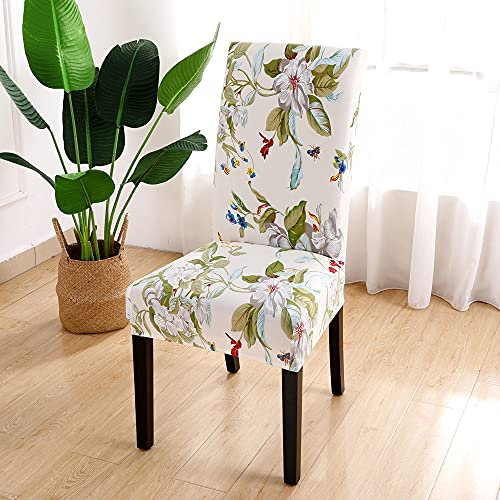 Highdi Stuhlhussen 1/4/6er Set, Stretch Stuhlbezug Schutz Stuhlbezüge mit Schmetterling und Blume Druck, Abnehmbarer Waschbarer Stuhlbezug für Hochzeit Hotel Esszimmer (Frühling,4er Set)