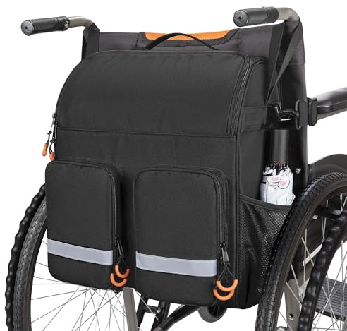 samdew Large Wheelchair Bag to Hang on Back, Wheelchair Accessories Backpack for Adult & Senior, Wheelchair Pouch with Medicine Storage Insulation Pocket & Shoulder Strap, Bag Only