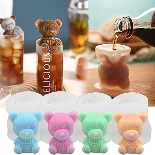 Norhogo 4 Stück Eiswürfelform Silikon, Silikon BPA Frei, 3D Teddybär Eiswürfelform Kleine Bären Kuchen Silikonform, für Kaffee, Milch, Tee, Candy Fondant, Kuchenbacken, Cupcake Topper Dekoration