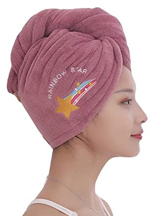 Bearhome Freietaube Schnell trocknendes Handtuch, Haarturban schnelltrocknend, mikrofaser Handtuch Haare.haarhandtuch mit knopf, saugstark, Stabiler Halt Lila