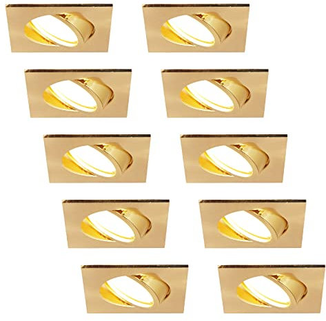 HCFEI LED Einbaustrahler ultra Flach | 425 Lumen | 230V 5W | Dimmbar | Gehäuse Eckig | Schwenkbar | Gold farbig (10er - Warmweiß)