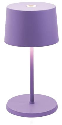 Zafferano, Olivia Mini Lampe, Tragbare und Wiederaufladbare Tischlampe mit Touch Control, Geeignet für Wohnzimmer und Außenbereich, Dimmer, 2700-3000 K, Höhe 22 cm, Farbe Lila