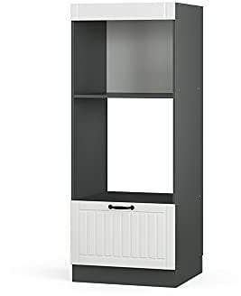 Vicco Mikrowellenschrank Fame-Line, Weiß Landhaus/Anthrazit, 60 cm offen