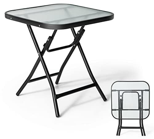 Giantex Klappbarer Außentisch aus Glas, Couchtisch, Terrassentisch für Esszimmer, tragbar, keine Installation, Gartentisch für den Außenbereich (quadratisch)