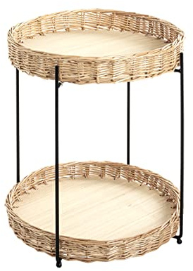 HAKU Beistelltisch Weidengeflecht Natur Metall Gestell schwarz Schichtholz Weide geflochten Sofatisch Couchtisch - Maße: H 49 x Ø 42 cm Style: Bohemian