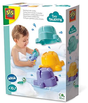 SES Creative 13058 Stapel-Bade-Schildkröten, 3 Schildkröten zum Stapeln und Ausgießen, Für die Badewanne, Geeignet für Kinder ab 10 Monaten