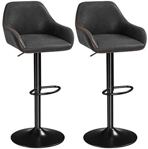 Yaheetech Barhocker 2er Set, höhenverstellbar Barstuhl, Hocker mit Rückenlehne, Tresenhocker, drehbar Bistrohocker aus Kunstleder, schwarz