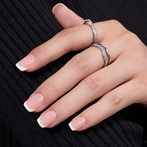 BTArtbox Press On Nails French Tips - 30 Pcs Short Square False Nails With Nail Glue and Adhesive Nail Tabs, No Fade Out Stick On Nails in 15 Sizes, Soft Gel Fake Nail for Women, Classic White