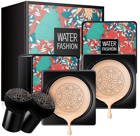 2PCS CC Cream Mushroom Head Air Cushion Foundation BB Cream, Long-Lasting Moisturizing Concealer, Even Skin Tone Makeup Base Flawless Moisturizing Oil Control Lightweight & Smoothing (Natural)