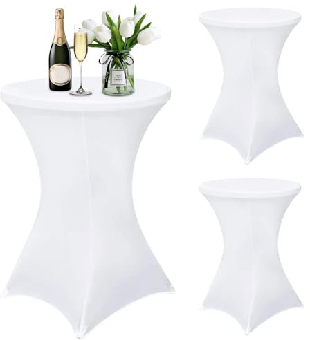 LeapBeast 3pcs Stehtisch Hussen,Stehtischhusse Ø80-85cm,Stehtischhussen für Bistrotisch,Stehtischhussen Stretchhusse,Verstärkung im Fußbereich,Stretch-Husse,Hussen Stehtische (Weiß, 3pcs-80x110cm)