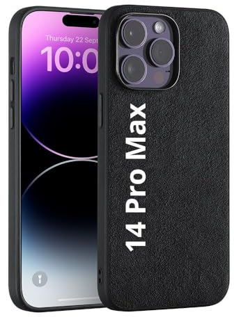 Deppa Alcantara Hülle für iPhone 14 Pro Max (6,7') mit Magsafe [Silikon Kanten] Stoßfeste Handyhülle Case| Erhöhter Kameraschutz| Echtes italienisches Alcantara| Premium-Qualität Cover (Schwarz-9040)