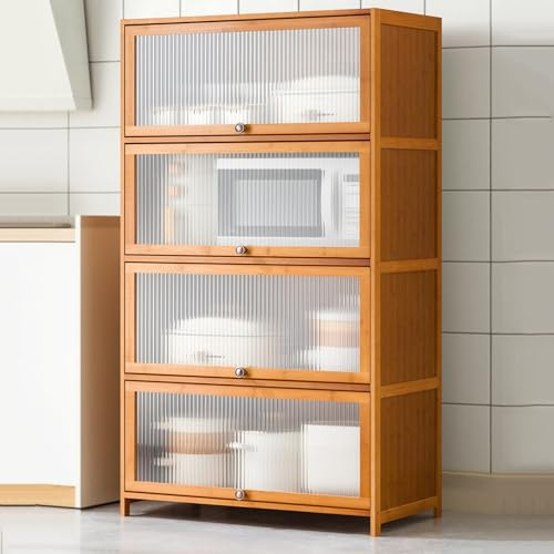 Armoire De Cuisine ,étagère De Cuisine Rangement Bois,buffet Meuble De Rangement,Étagère Micro-Ondes,Nan Bambou,Armoire Multi-rangements pour Épices, Plats, Casseroles Et Poêles ( Size : 80x42x140cm )
