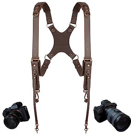 4J LEDR Camera Shoulder Strap,Double Shoulder Camera Strap Harness,Camera Sling Strap Camera Neck Strap for DSLR/SLR Camera,for Men&Women,Dual Camera Harness for Photographers,Brown